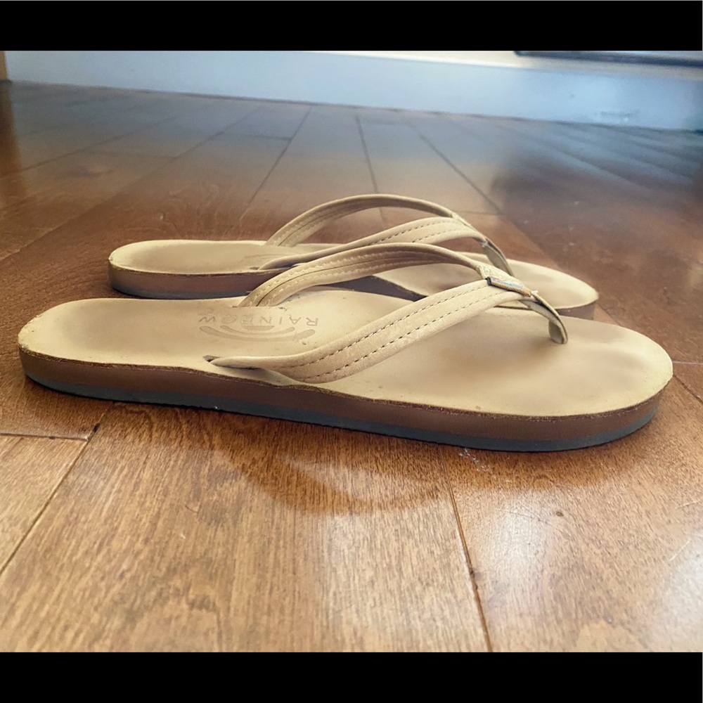 Rainbow leather flip flops ☀️